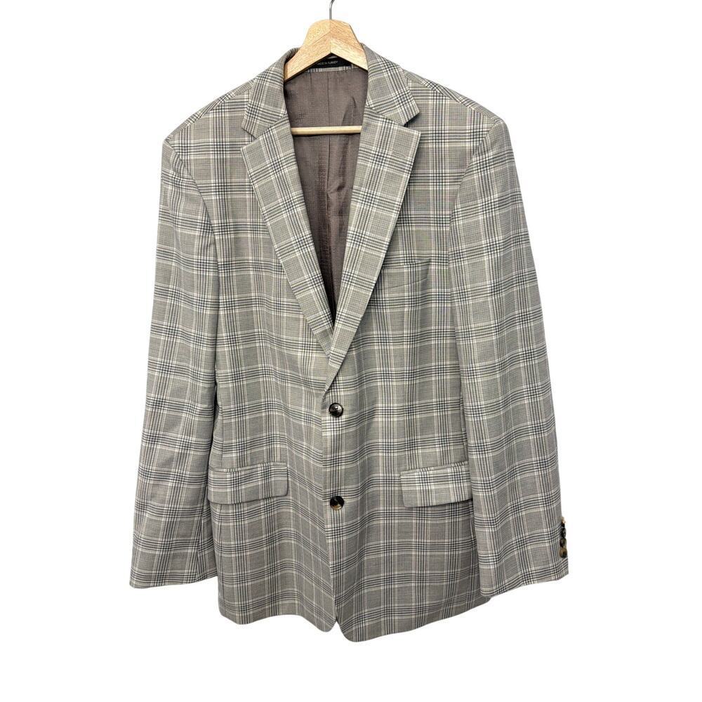 Hugo Boss Mens Blazer 42L Wool Gray Plaid Jacket Italy